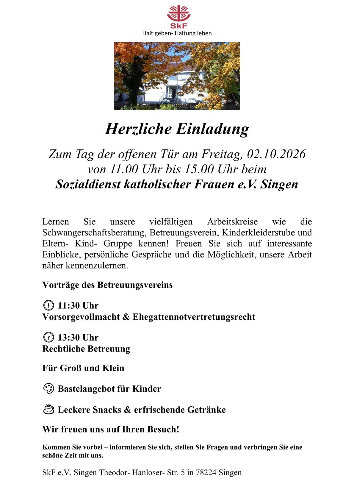 Tag der offenen Tür am 02.10.2026 von 11 bis 15Uhr
